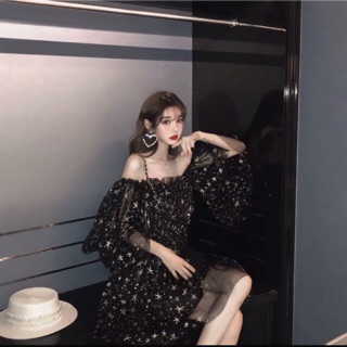 Đầm trễ vai ren bánh bèo có sẵn