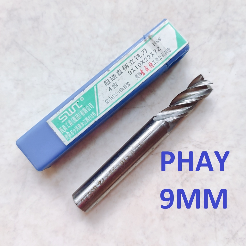 Mũi phay 9mm, 4 me cắt, chất liệu thép gió