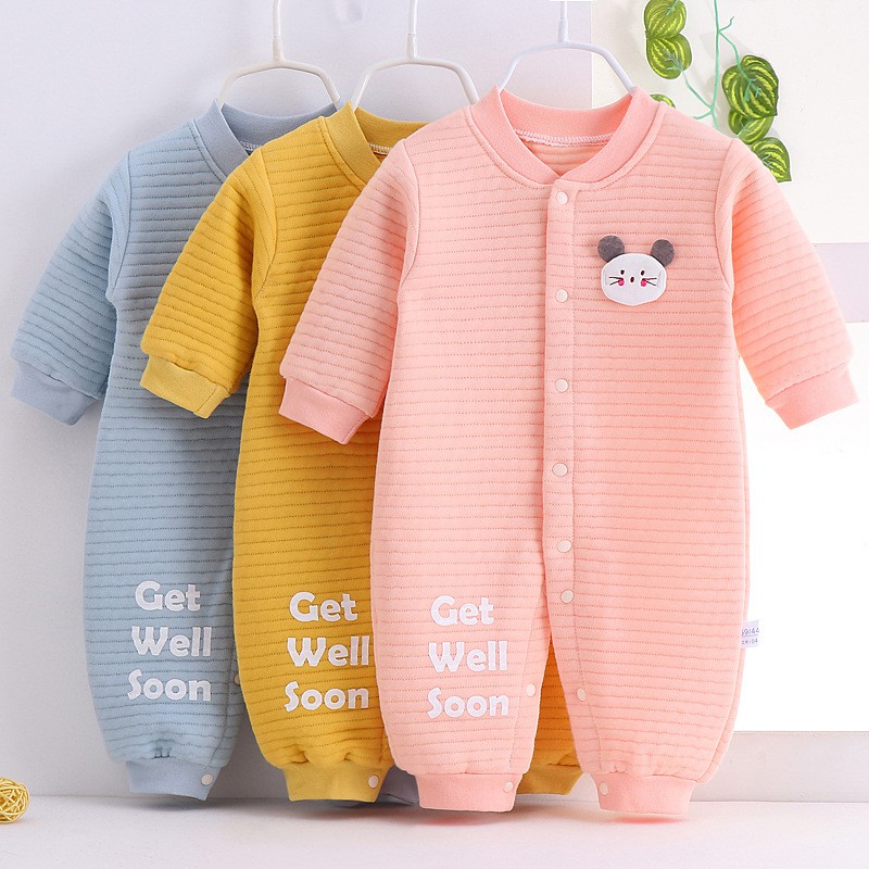 Body liền thân trần bông, bodysuit dài tay cotton cho bé trai và bé gái sơ sinh từ 3-15kg, họa tiết đáng yêu