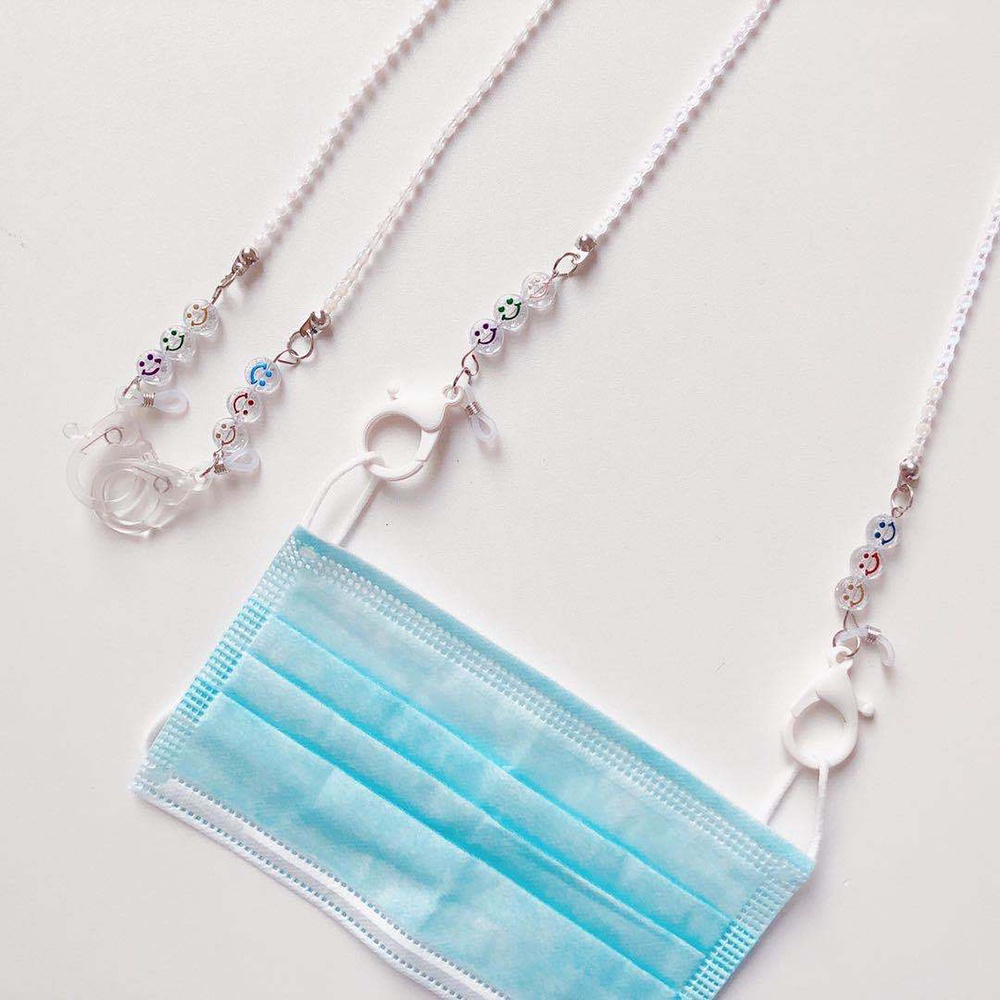 Dây Đeo Mắt Kính Gắn Hạt Acrylic Họa Tiết Mặt Cười Đơn Giản Chống Thất Lạc