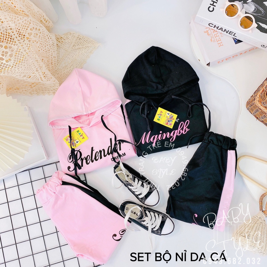 Bộ quần áo thu đông dài tay có mũ &quot;DREAM2&quot; 14-45kg cho bé gái 4-14 tuổi. Chất nỉ da cá. Thoải mái. G33
