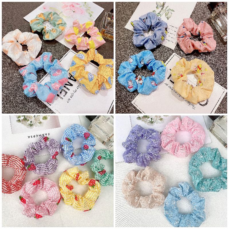 Set 5-6-7-8 dây buộc tóc, dây cột tóc vải scrunchies