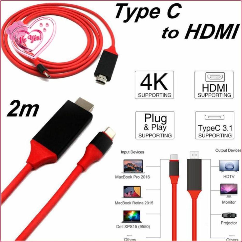 Cáp HDMI chuyển đổi Type C sang Tivi chuẩn HD-4K dài 2m