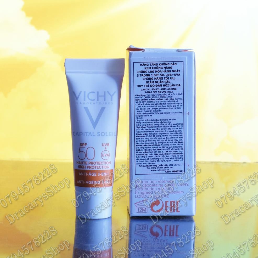Vichy CAPITAL SOLEIL KEM CHỐNG NẮNG NGĂN NGỪA CÁC DẤU HIỆU LÃO HÓA HẰNG NGÀY SPF50 3ml