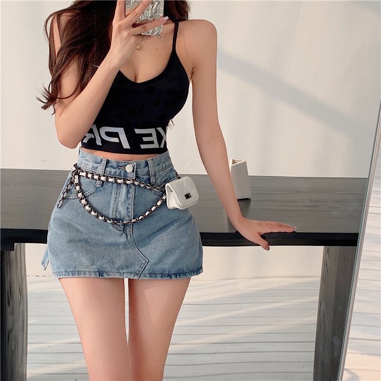 QKOOLE Chân váy jean Lưng Cao Phong Cách Retro Hàn Quốc Cho Nữ