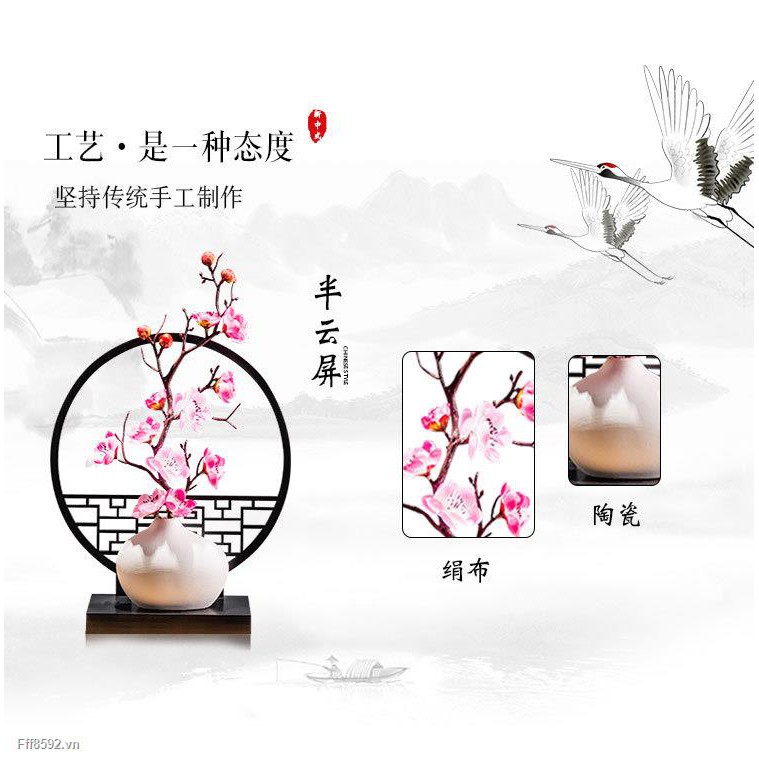 Bình Hoa Đào Gốm Sứ Trang Trí Phòng Khách Nội Thất Tủ TV （Gồm kệ+bình+hoa）