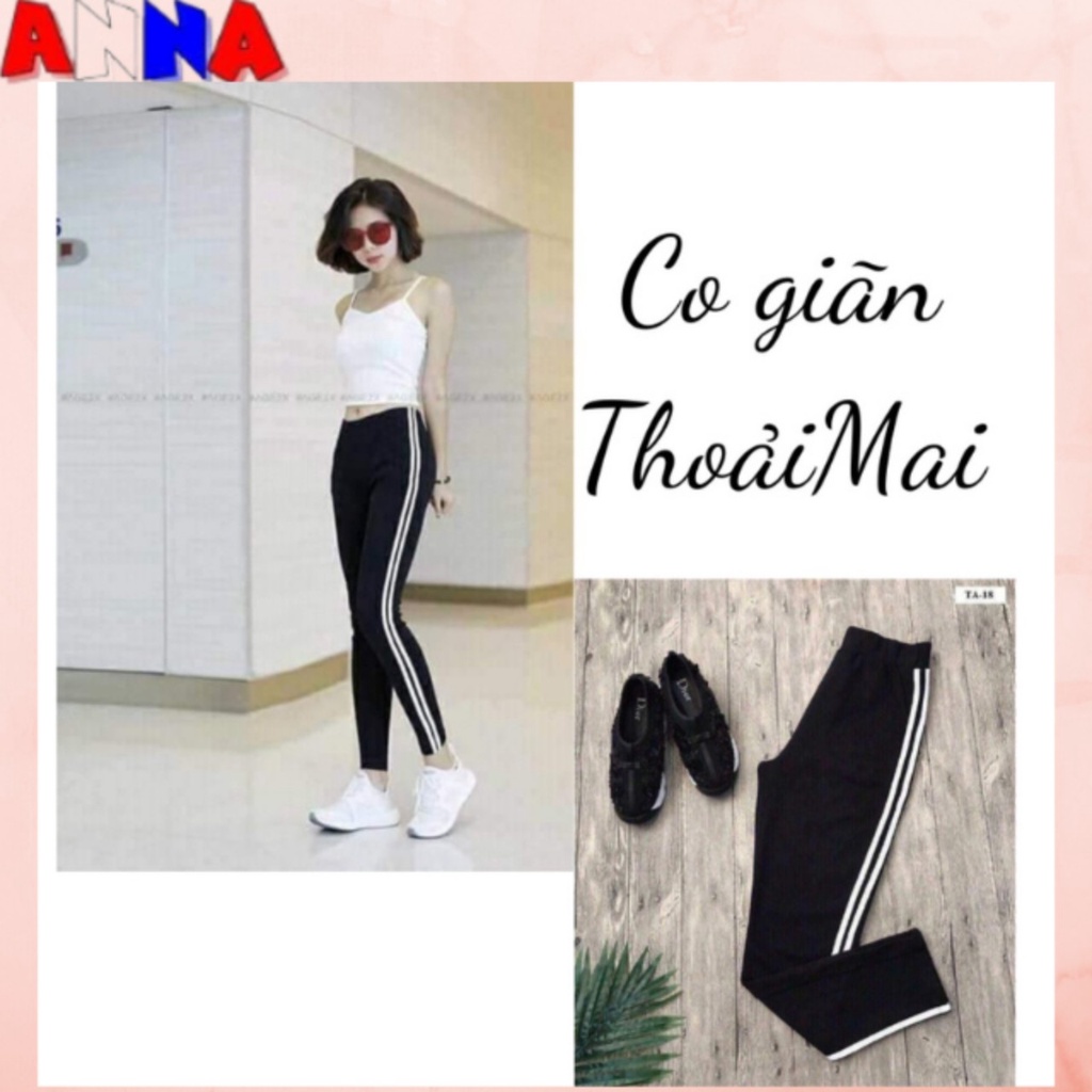 Quần legging nữ cạp cao dài nâng mông ,quần jogger 2 sọc chất cotton dày đẹp ANNA FASHION