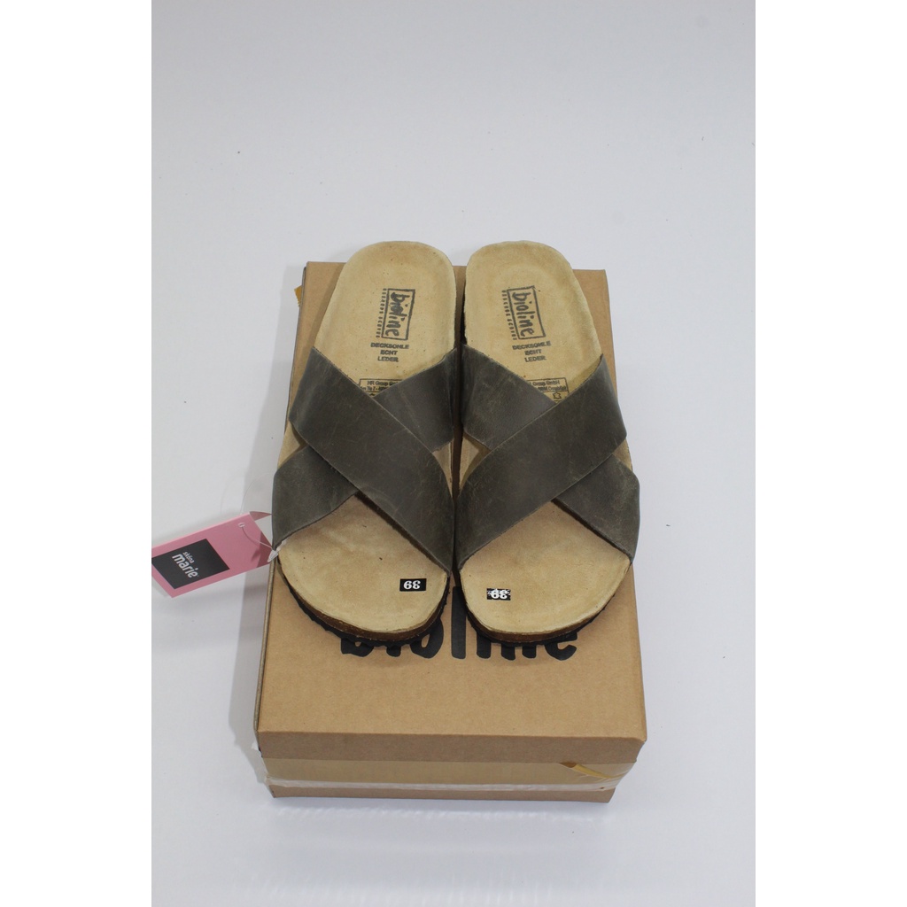 [DÉP DA THẬT] Dép birken quai chéo Bioline đế trấu da bò thật unisex mã B03 - Bioline Official