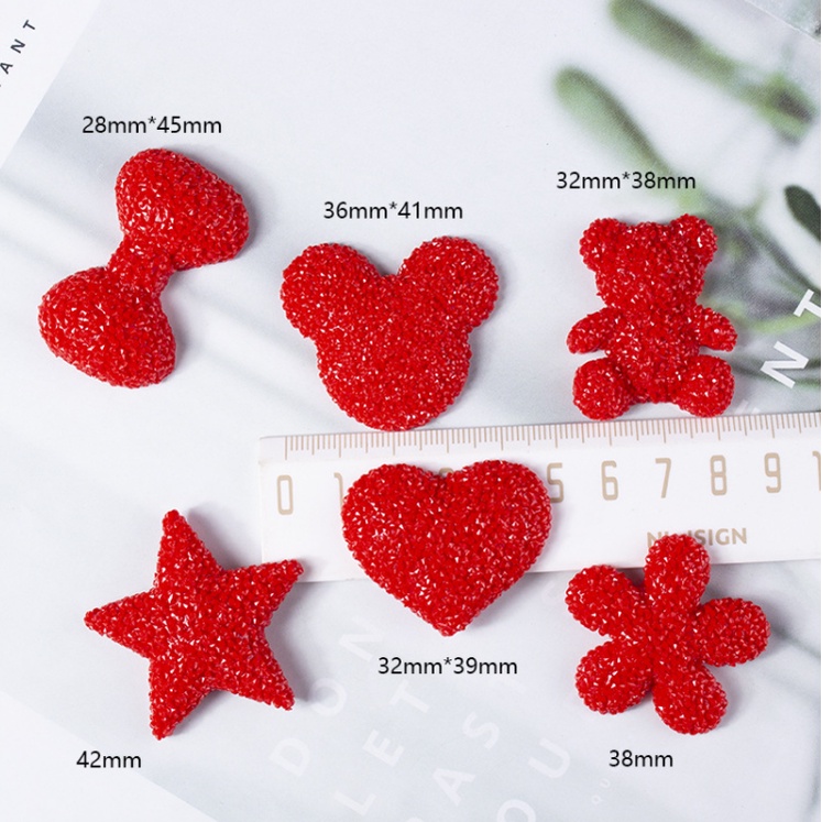 Charm đỏ đính tinh thể dạng diamond hình tim, ngôi sao, gấu cho các bạn trang trí Jibbitz, vỏ ốp điện thoại, slime, DIY