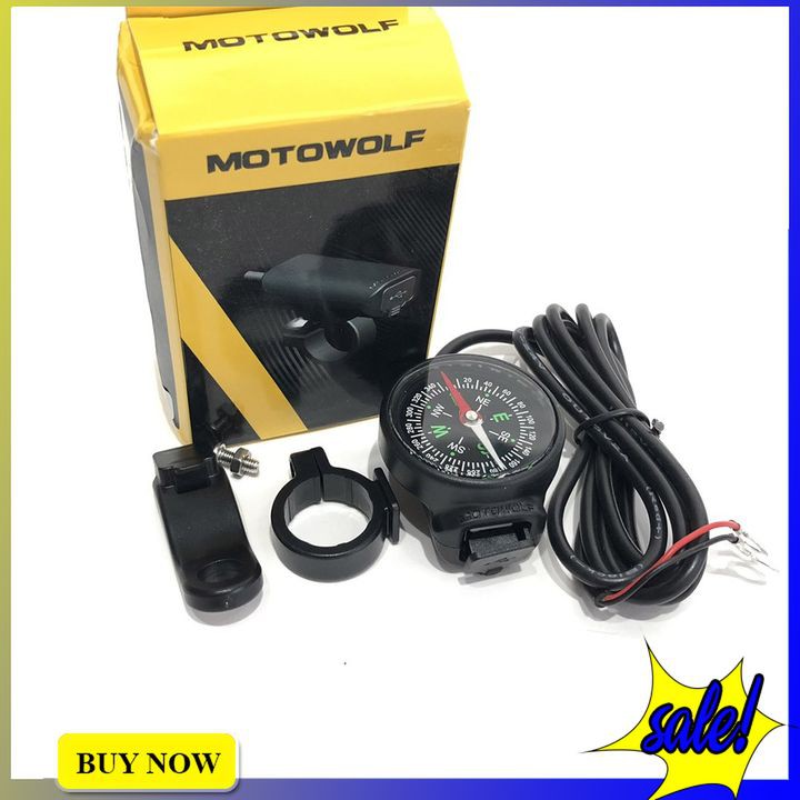 Sạc Điện Thoại Kiêm La Bàn Chính Hãng Motowolf Gắn Xe Máy