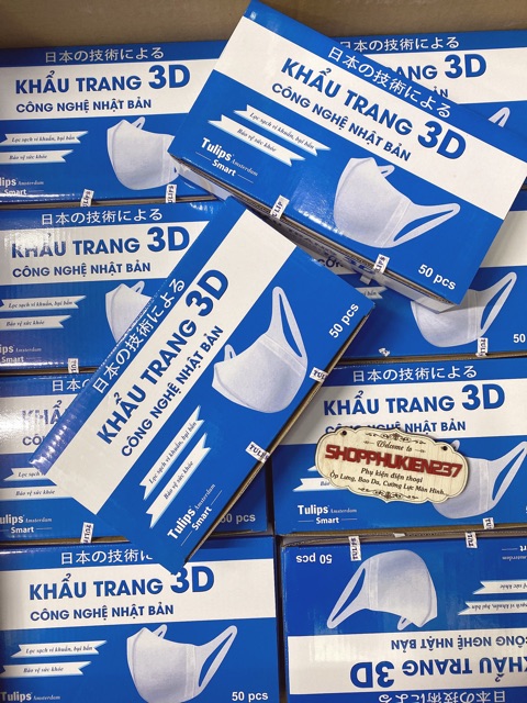 Khẩu trang 3d tulips hàng công ty chính hãng có dập logo sử dụng công nghệ nhật