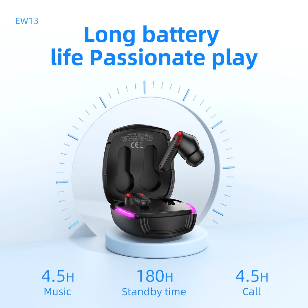 Tai nghe bluetooth không dây HOCO. EW13 chống ồn BT5.1 dùng để chơi game có phụ kiện tiện dụng