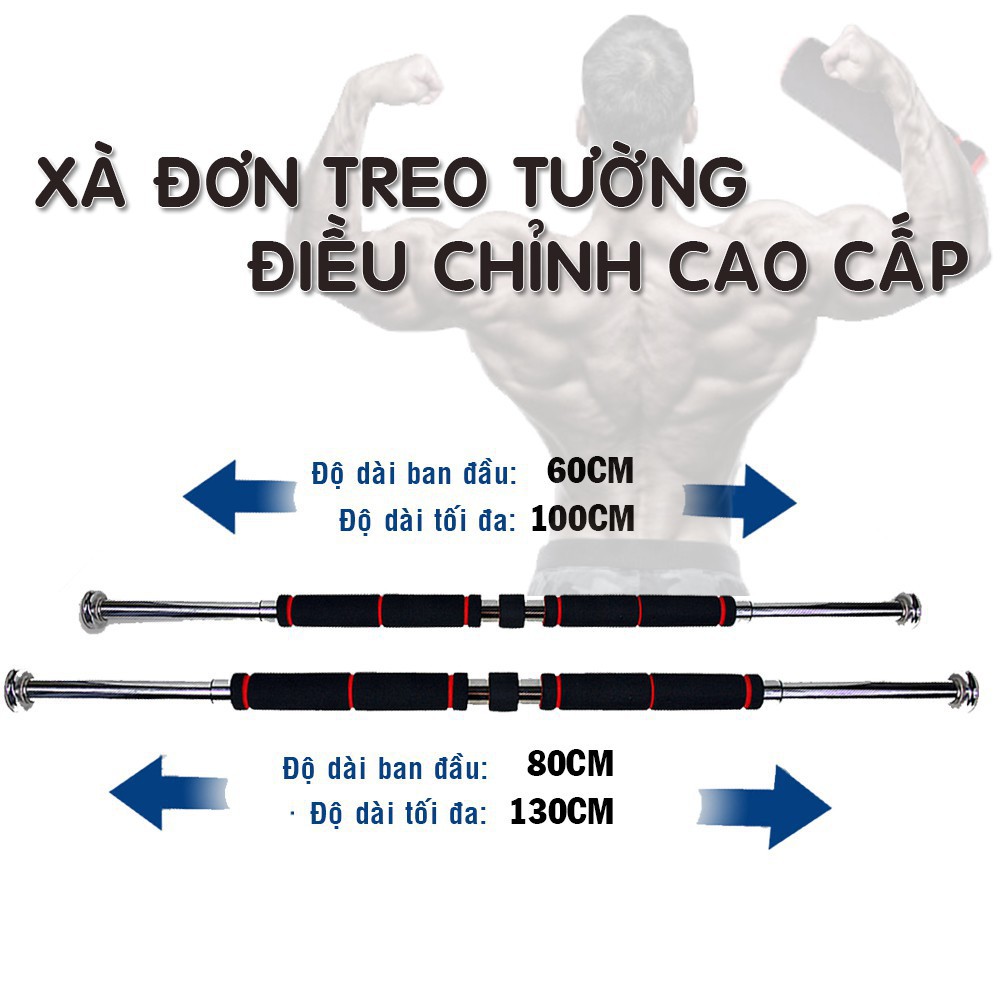 Thanh tập xà đơn treo tường gắn cửa nhiều cỡ từ 62-150cm kích thước tùy chỉnh phù hợp tập gym tại nhà tăng cơ bắp