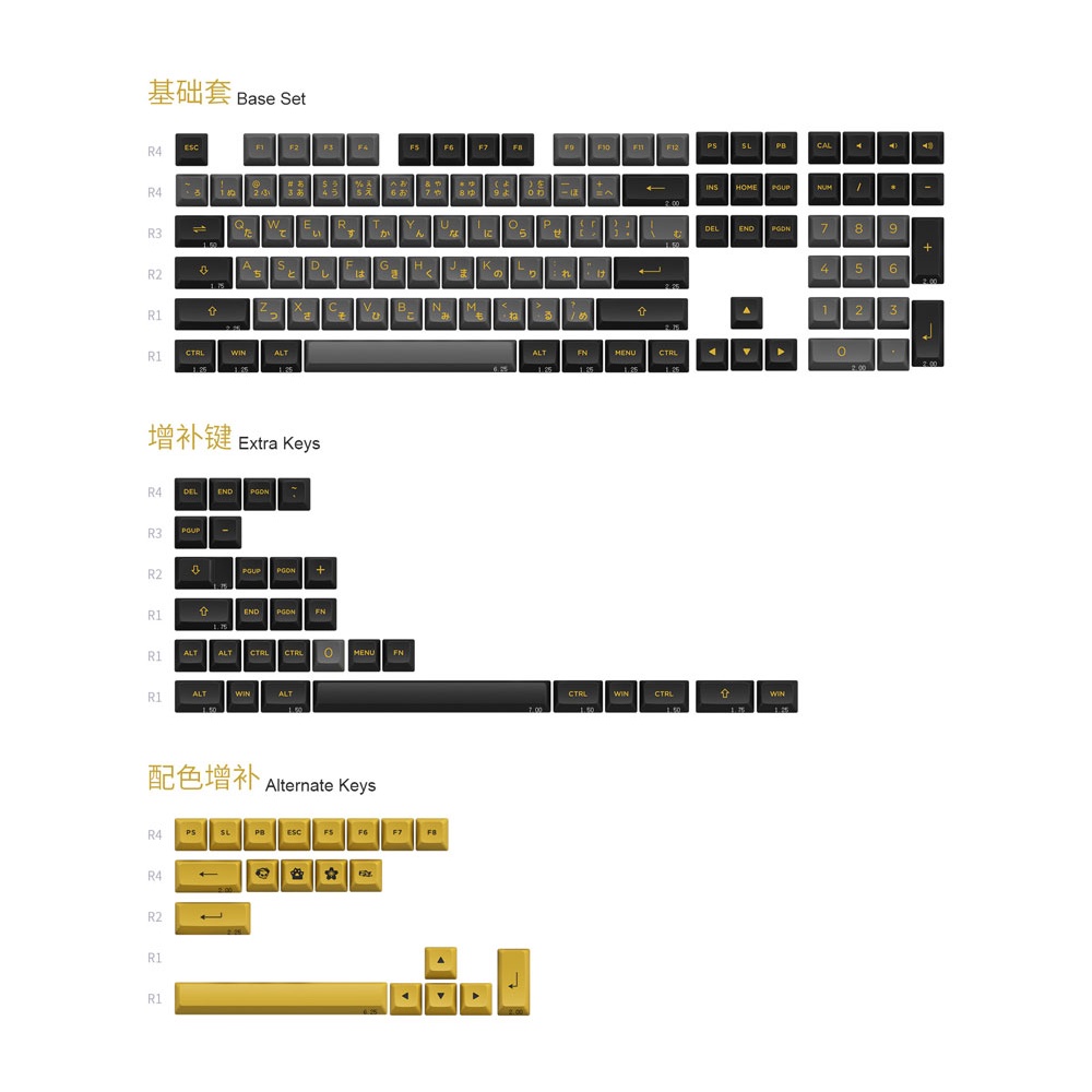 Set keycap AKKO Black Gold (PBT Double-Shot/ASA profile/158 nút)