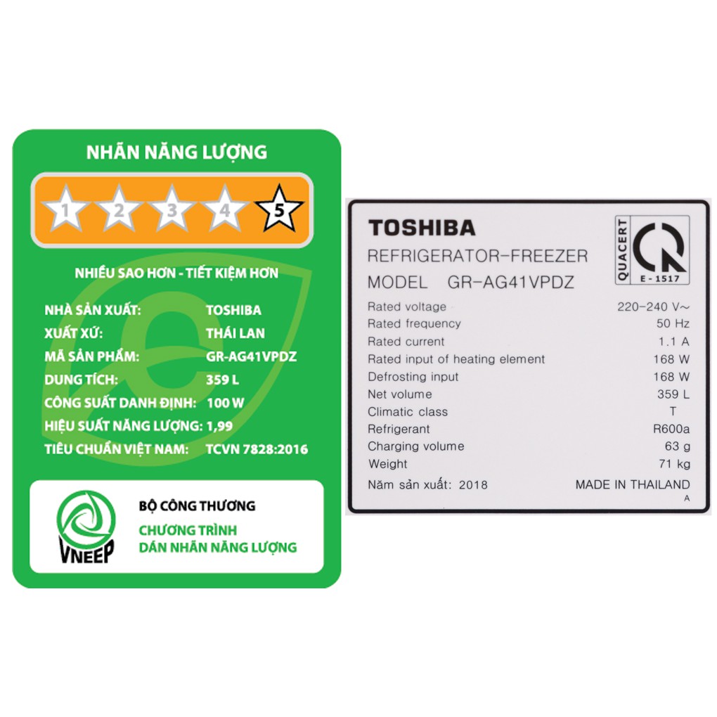 Tủ lạnh Toshiba Inverter 359 lít GR-AG41VPDZ XK1