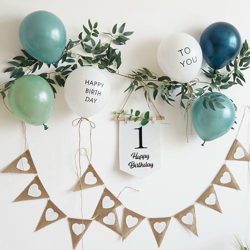 [ Tặng móc dính] Banner in số tuổi sinh nhật kèm lá decor phong cách Hàn Quốc