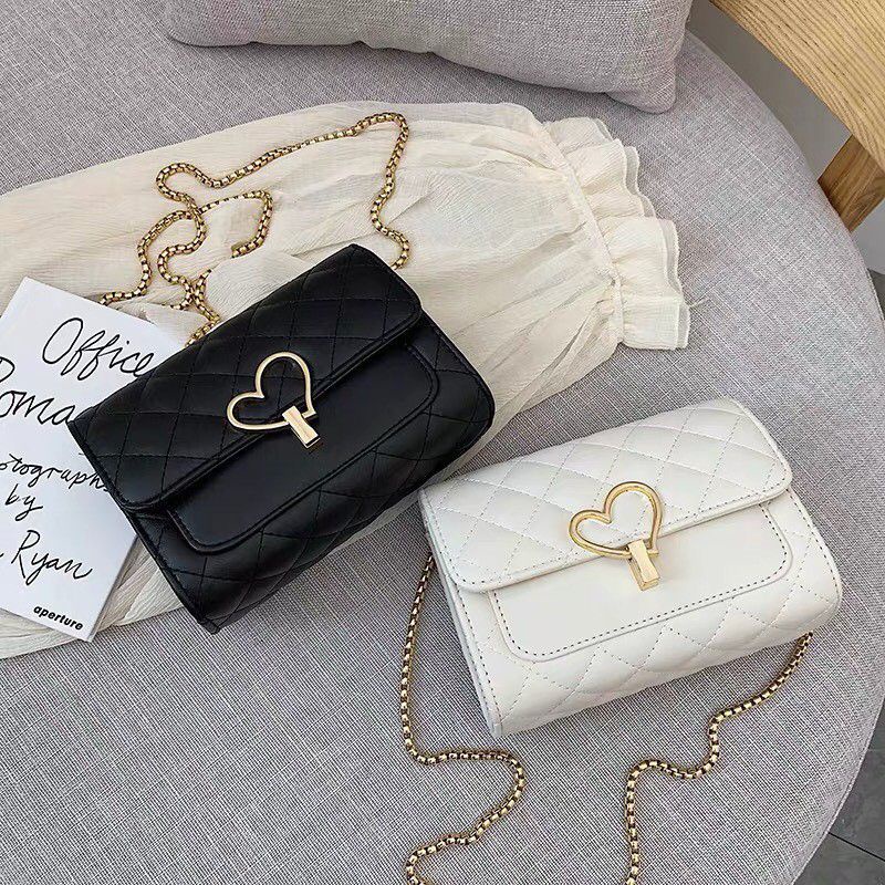 Túi Xách Nữ Linh Store Túi Đeo Chéo 3 Ngăn Khóa Trái Tim Dây Xích Đồng Phong Cách Hàn Quốc - LS4