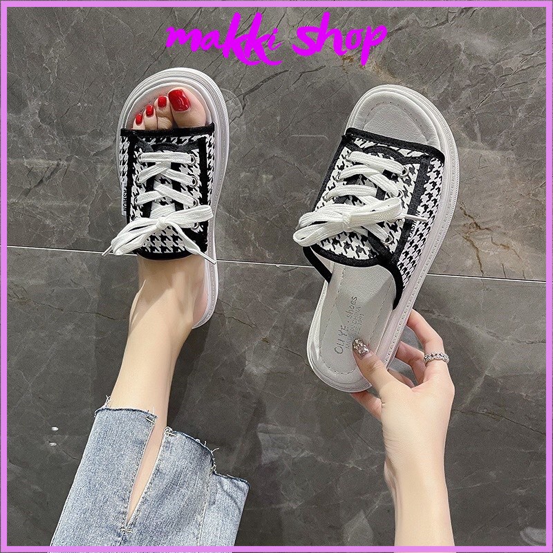 Dép quai ngang nữ caro siêu êm, dép nữ buộc dây cao cấp giá rẻ MAKKI SHOP TD544