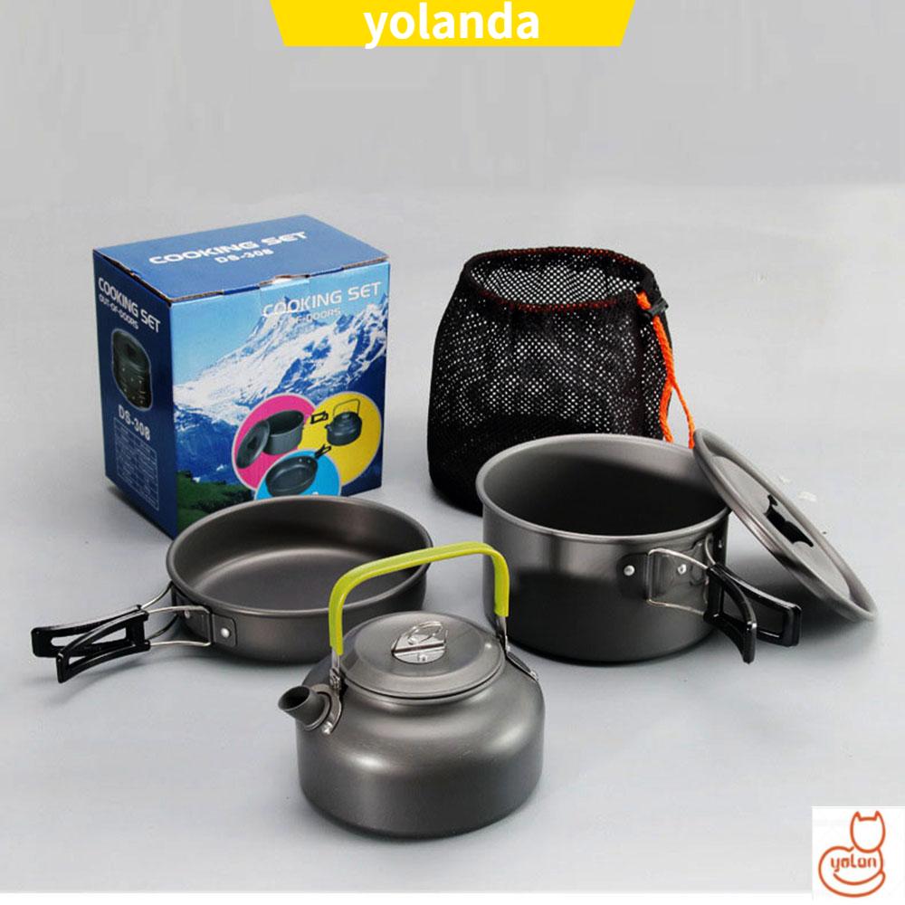 Set Nồi Nấu Ăn Dã Ngoại Nhiều Màu Tùy Chọn Bằng Hợp Kim Nhôm 2-3 Người