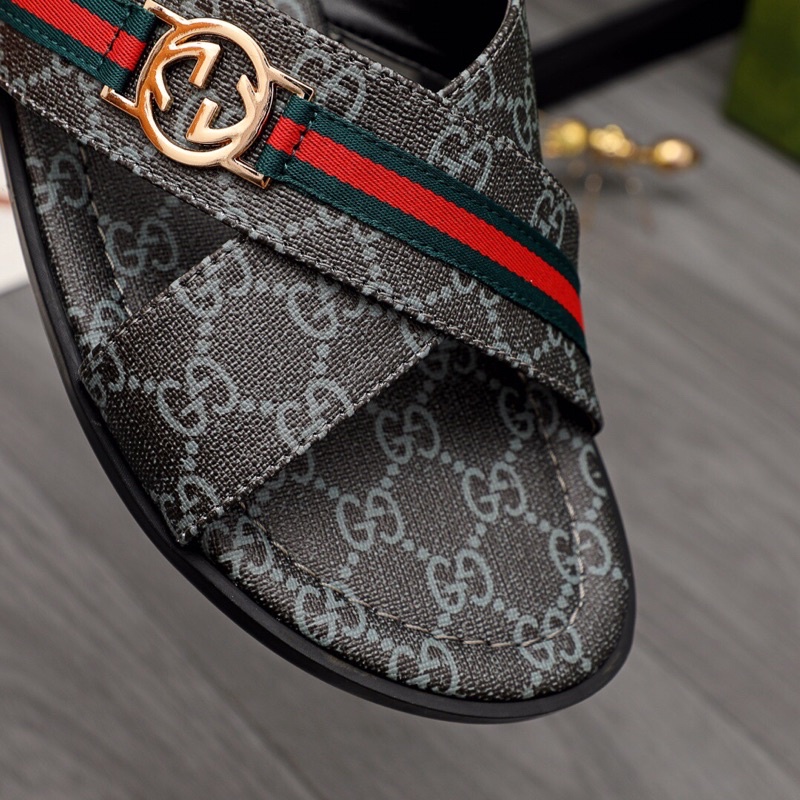 Dép quai chéo cao cấp cho nam hoạ tiết thương hiệu Gucci GC/GG mẫu mới
