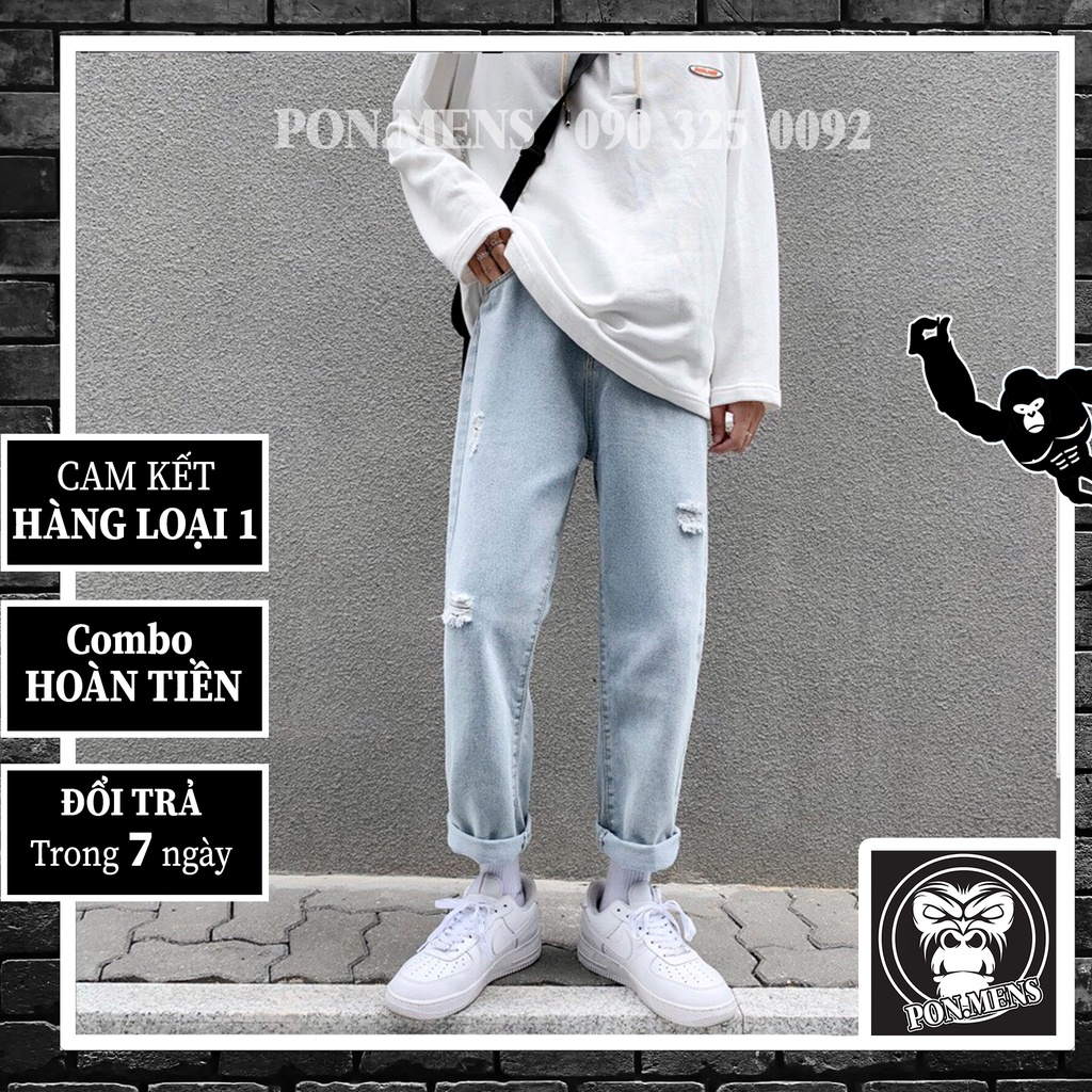 quần jean trắng nam rách gối co giãn slimfit 2022 Pon.mens