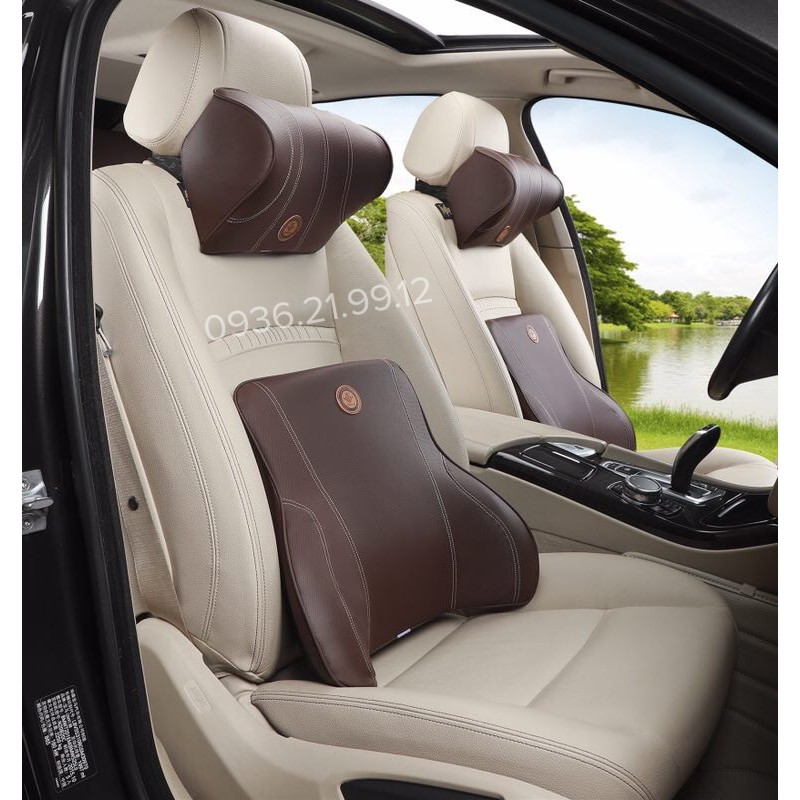 Bộ Gối Tựa Đầu Tựa Lưng Cao Su Non Vỏ Da Vỏ Vải Cao Cấp Dùng Cho Ô Tô Xe Hơi (01 Gối + 01 Tựa lưng)