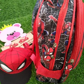 Combo  balo và mũ spider man bé trai