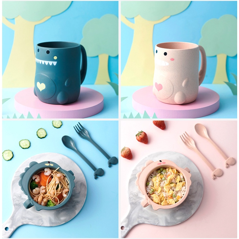 Set 6 Dụng Cụ Tập Ăn Họa Tiết Khủng Long Hoạt Hình Cho Bé