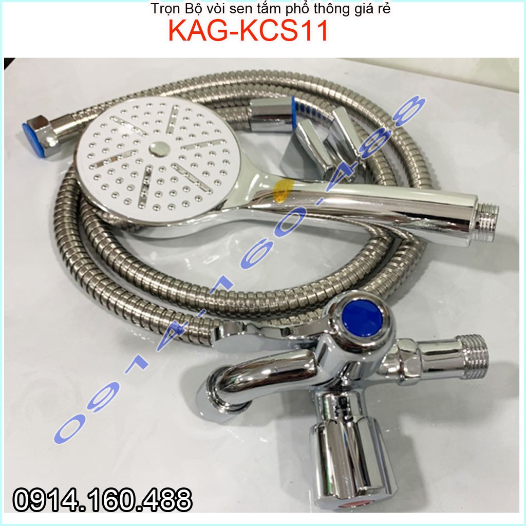 Vòi sen lạnh KAG-KCS11 Shower head, trọn bộ sen lạnh (củ sen+ dây) màuinox bóng 100% dùng tia phun nước mạnh sử dụng tốt