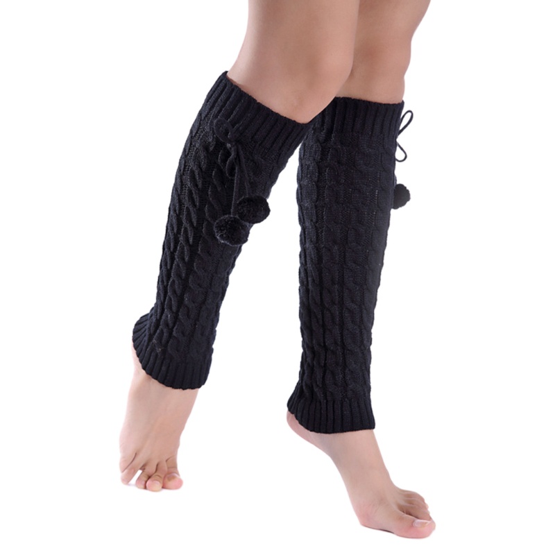 Tất Ống Chân Dệt Kim Giữ Ấm Mùa Đông Màu Trơn Đính Nơ Dễ Thương Cho Nữ