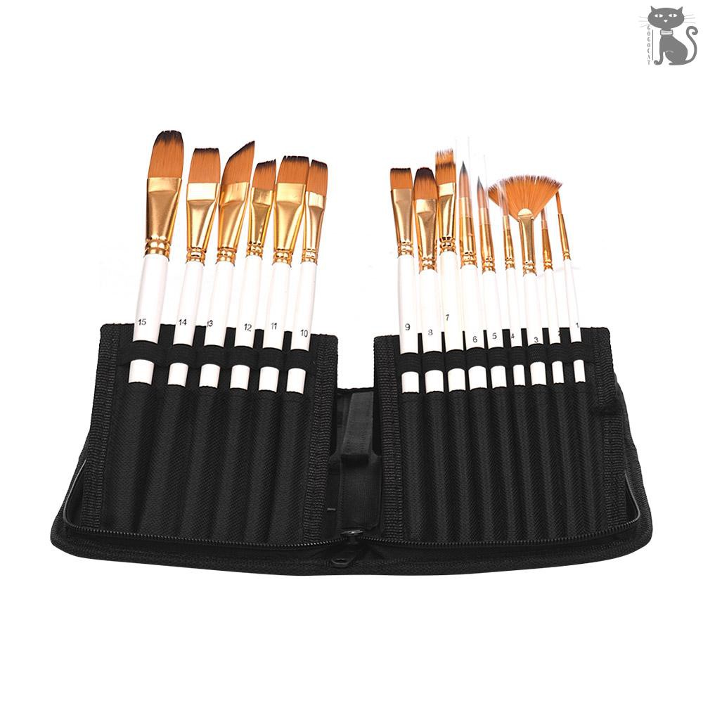 §COD  Artist Paint Brush Set 15 different Shapes & Sizes Paintbrushes Wood Handles No Shed Hairs with Free Paint