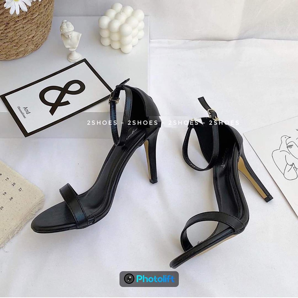 [GÓT 9CM] Giày sandal nữ cao gót 9 phân quai ngang mảnh SKL đơn giản công sở màu đen/kem đẹp bền mới hot trend 2020