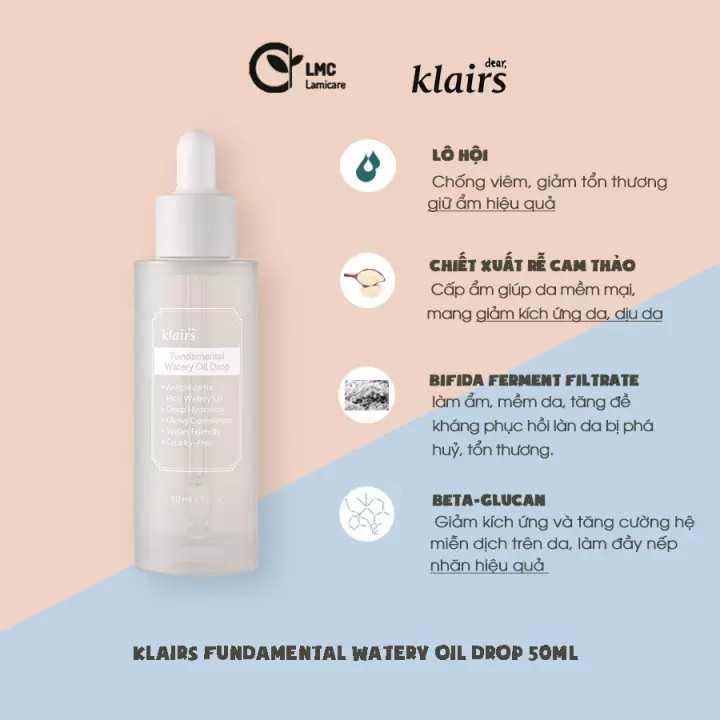 Tinh chất dưỡng ẩm Klairs Fundamental Watery Oil Drop 50ml