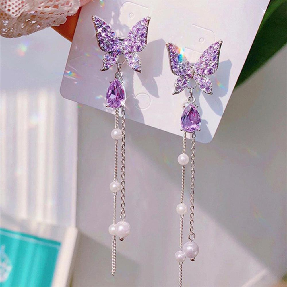 Bông Tai Hình Bướm Đính Ngọc Trai Đơn Giản Sáng Tạo Dành Cho Nữ L6V4