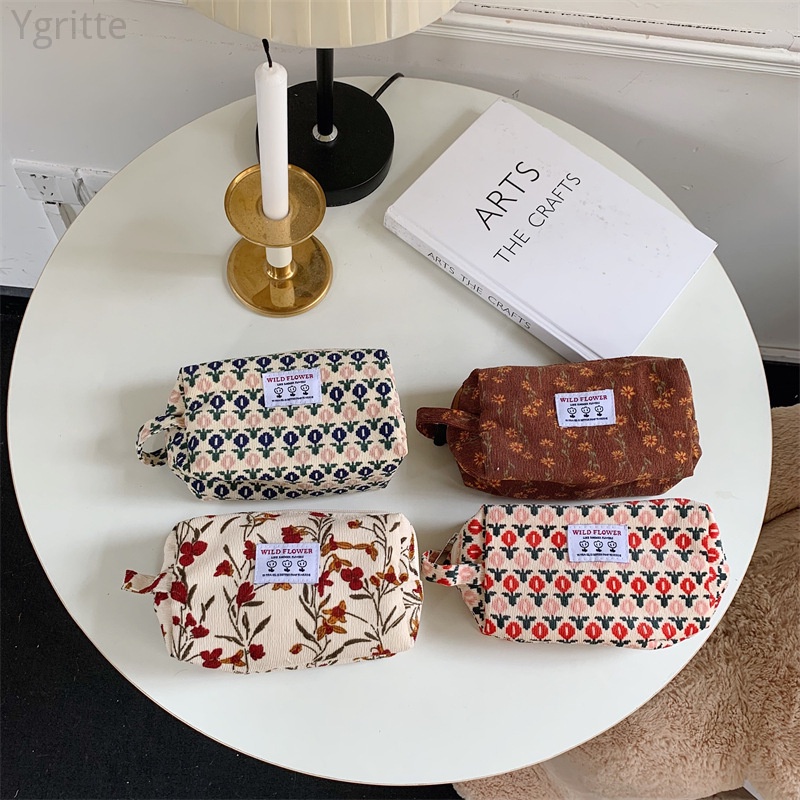 Túi Đựng Bút / Mỹ Phẩm Mini Bằng Vải Nhung Họa Tiết Hoa Phong Cách Hàn Quốc Dễ Thương Nhỏ Gọn Tiện Dụng Ví