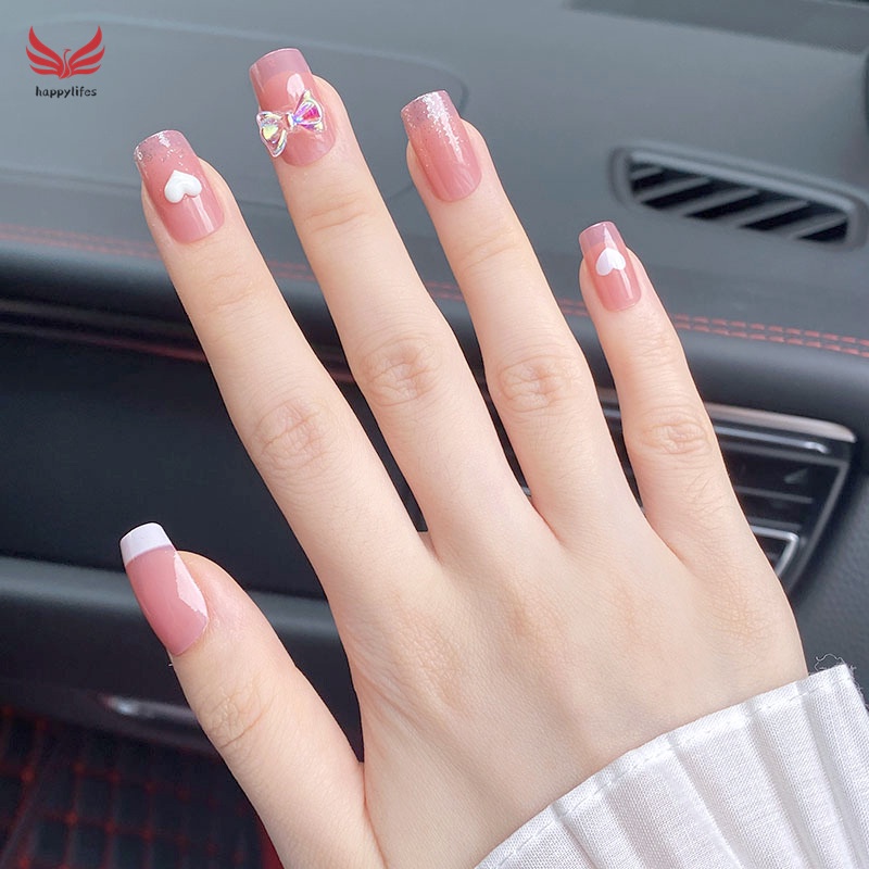 Set 24 móng tay giả dài thời trang cá tính và keo dán trang trí móng nghệ thuật cho nữ