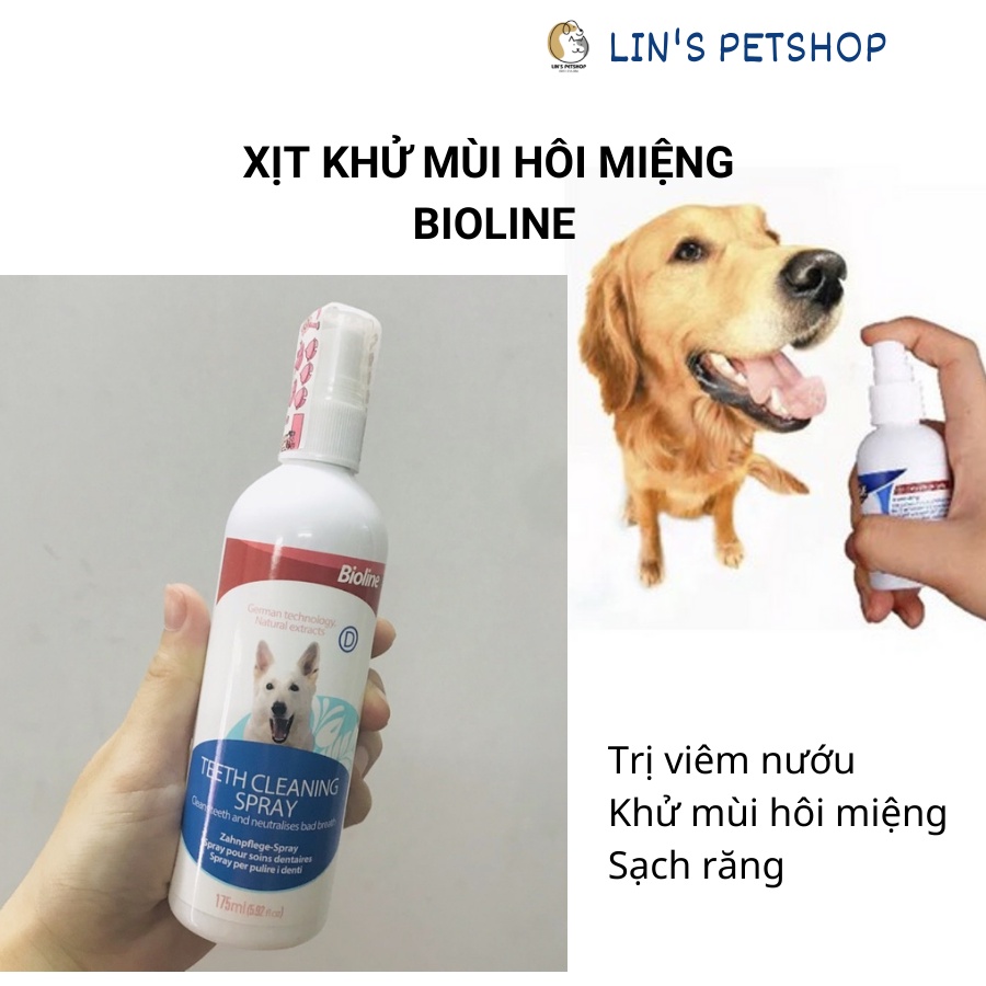 CHAI XỊT THƠM MIỆNG CHO CHÓ MÈO THÚ CƯNG Bioline Teeth Cleaning Spray Chai 175g (chính hãng)