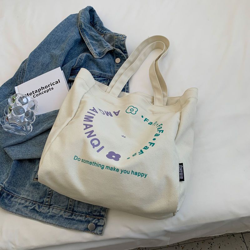 Túi Tote Đeo Vai Bằng Vải Bạt In Hoa Màu Xanh Lá Dễ Phối Đồ Kích Thước 41 X 33 X 13