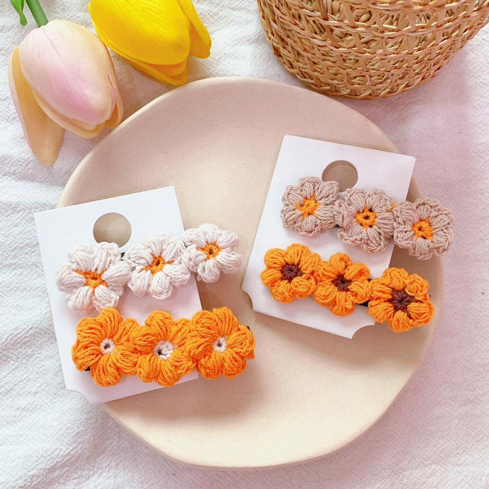 Phụ nữ Kẹp tóc nhỏ màu vàng tươi Cô gái xinh đẹp Daisy Len sợi Kẹp tóc SD