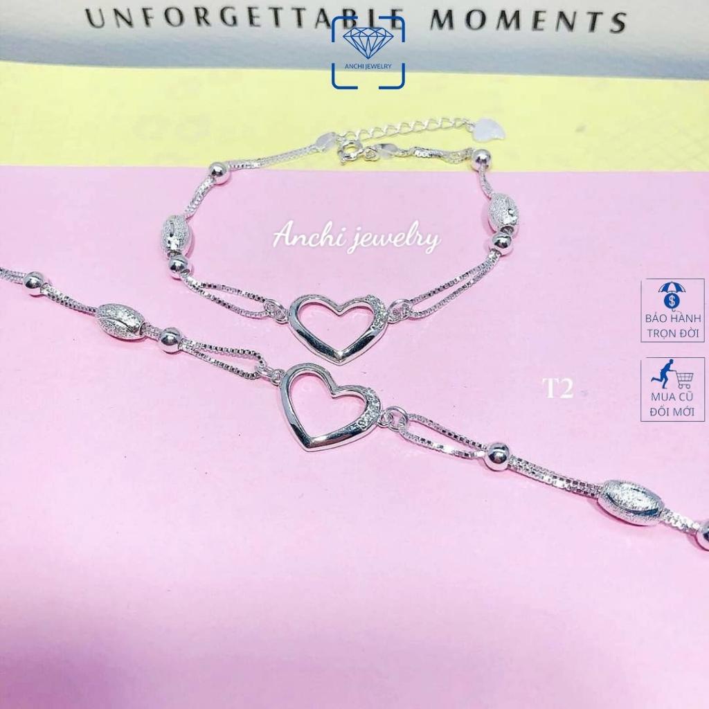 Lắc tay nữ mặt trái tim/ cỏ 4 lá bạc ta nguyên chất, Anchi jewelry