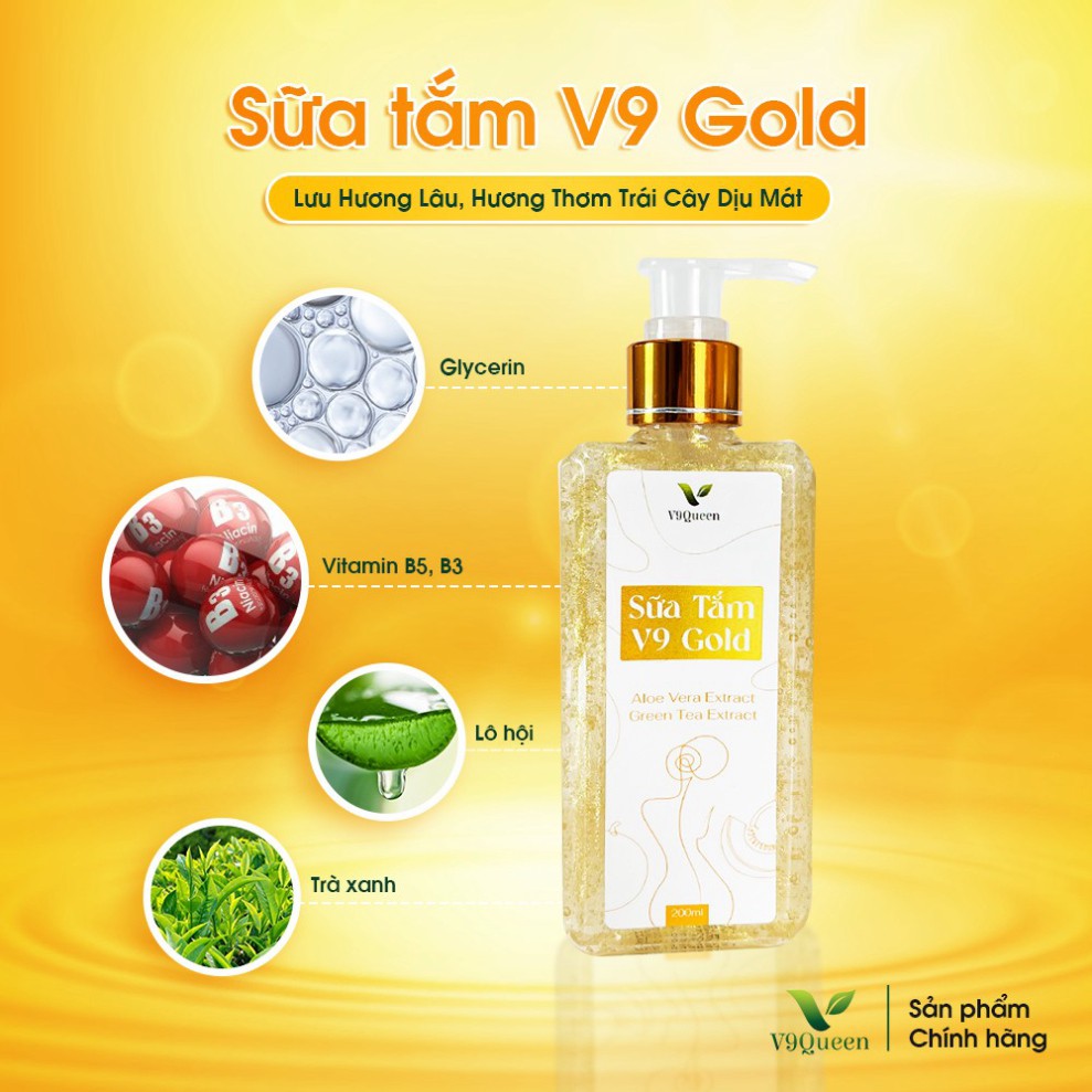 Siêu Hót Sữa Tắm Nước Hoa  - V9 Gold Lưu Hương Lâu, Hương Thơm Trái Cây Dịu Mát 200ml/Chai V9QUEEN