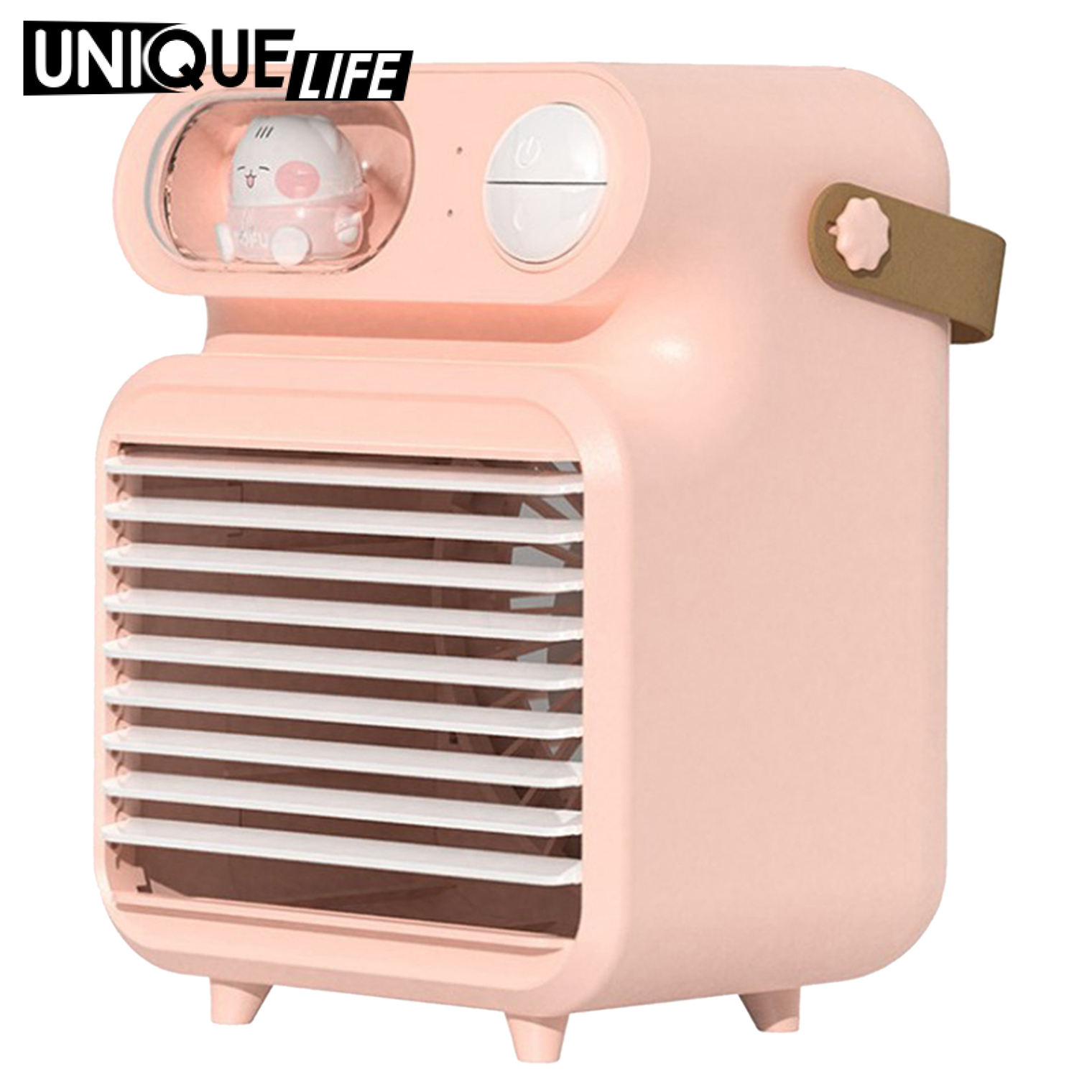 [Unique Life]Portable Air Conditioner Fan, Personal Space Mini Evaporative Air Cooler Quiet Desk Fan with Handle, Humidifier Misting Fan, 3 Speeds, with LED Light