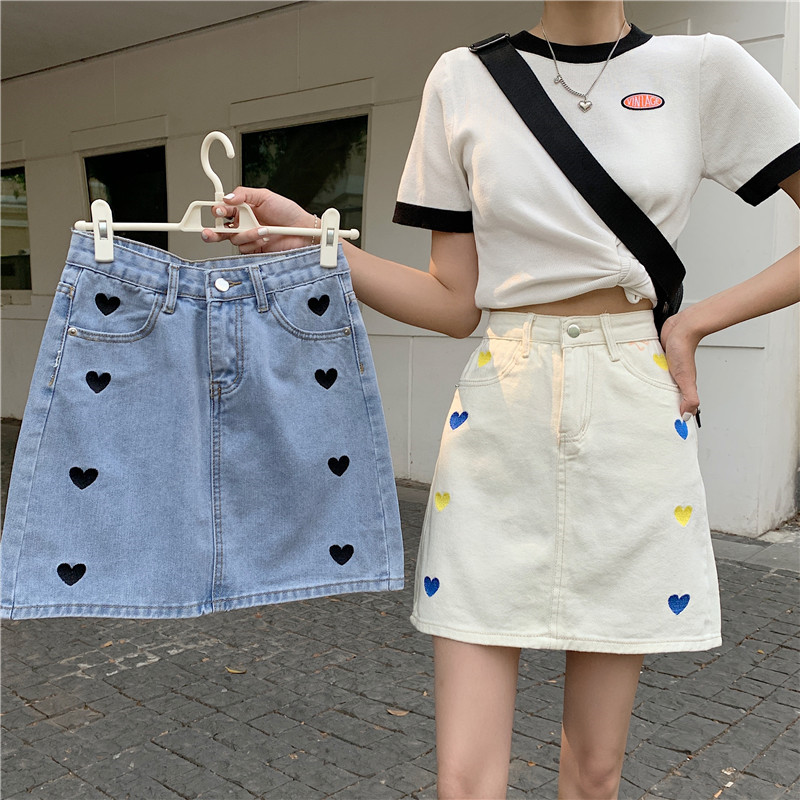 Váy Denim 178403Chân Váy Denim Lưng Cao Phong Cách Hàn Quốc