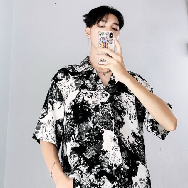 Áo Sơ mi Nam Loang cộc tay HQ Hoạ tiết Siêu Hot Tiktok