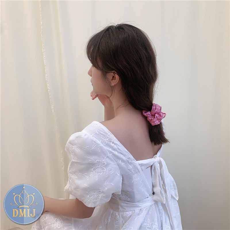 Cột Tóc Vải Scrunchies Họa Tiết Kẻ Nhiều Mẫu