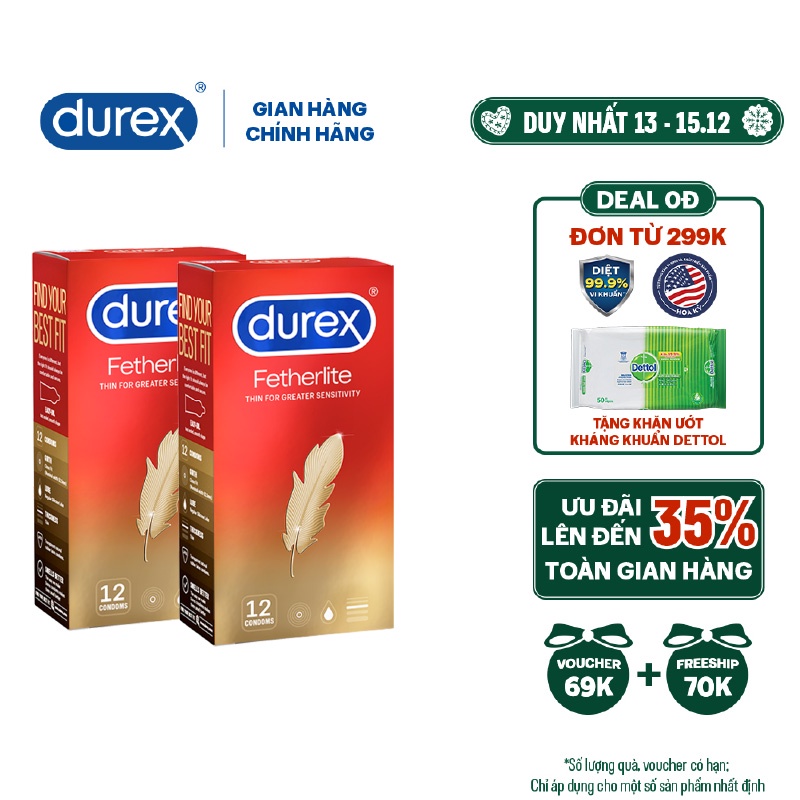 Bộ 2 hộp bao cao su Durex Fetherlite 12 bao (12 cái/hộp)