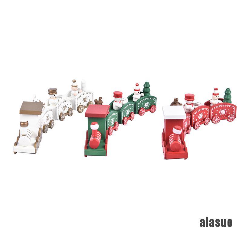 Mô hình tàu lửa bằng gỗ 4 khoang họa tiết giáng sinh trang trí nhà cửa