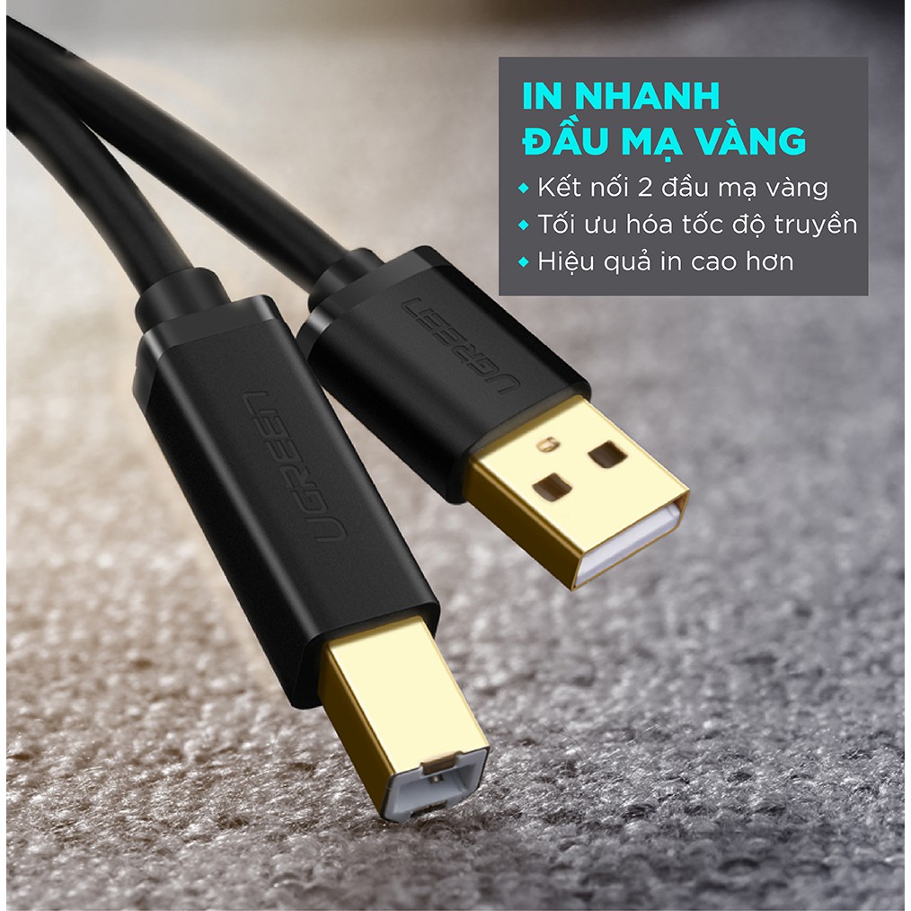 Dây máy in USB 2.0 chuẩn A đực sang chuẩn B đực độ dài từ 1-5m UGREEN US135