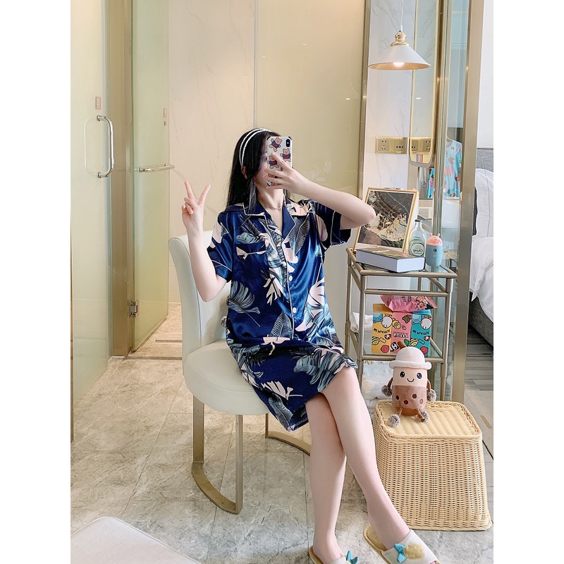 Đầm Ngủ Ngắn Tay In Họa Tiết Hoạt Hình Phong Cách Hàn Quốc Cho Nữ