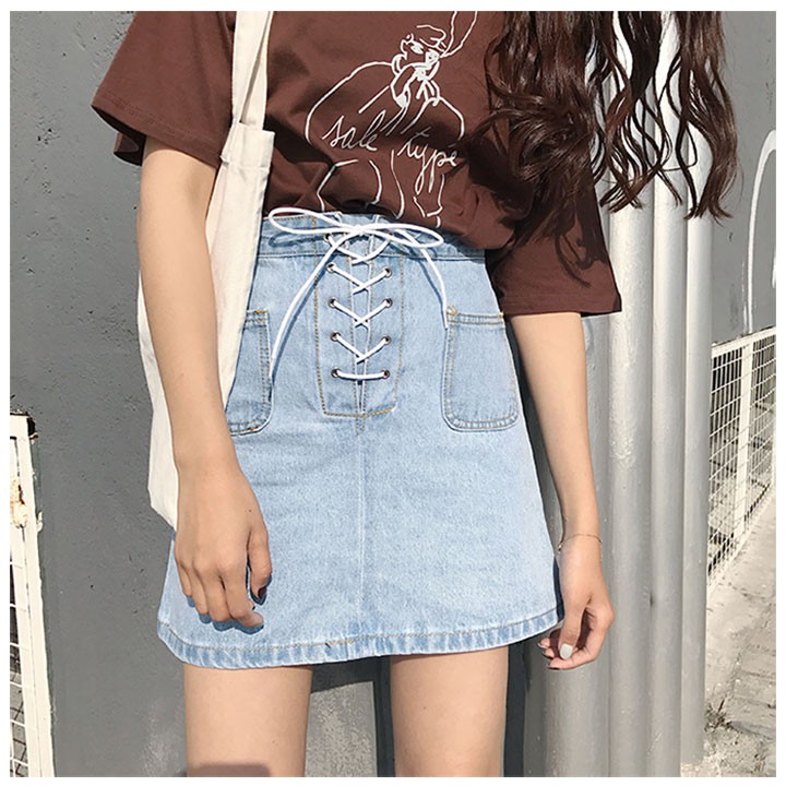 [TẶNG KÈM QUÀ] Chân váy jean ngắn cột dây 01 trẻ trung, cá tính